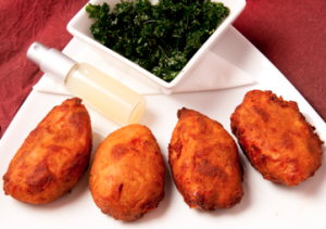Croquetas de Quisquillas Belgas con perejil frito y limón