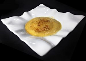 Pineapple cream gratinate and pistachio praline