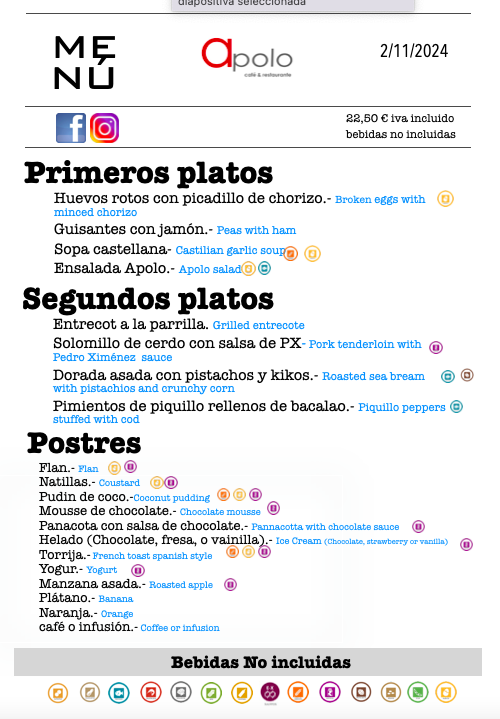 Menú del 1 de noviembre de 2025